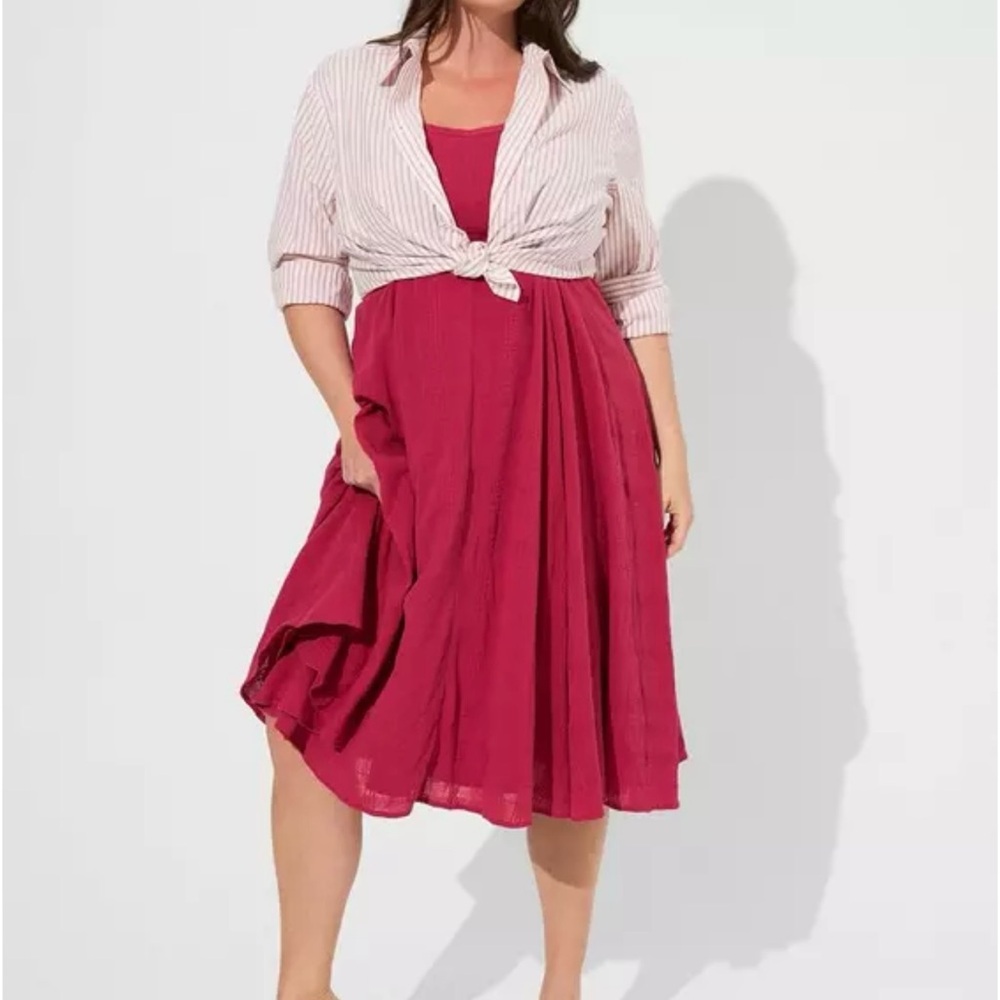 Torrid Midi Textured Cotton Trapeze Dress